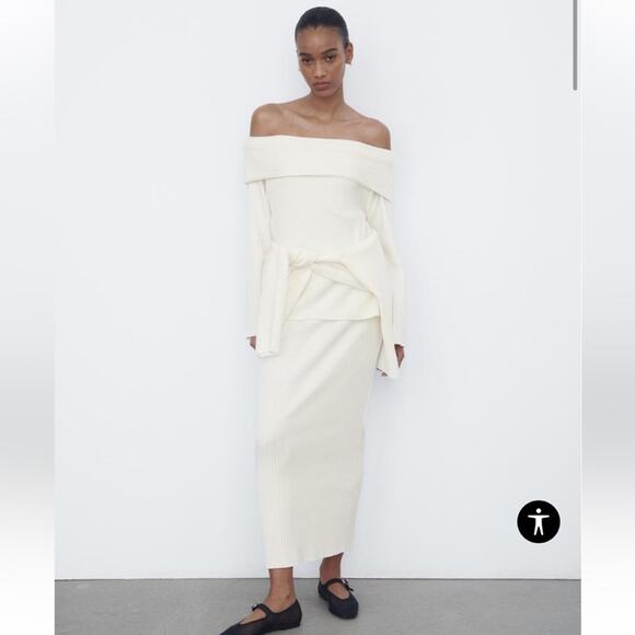 Zara Dresses & Skirts - Zara Brushed Ribbed Pencil Maxi Skirt Oyster White Large New